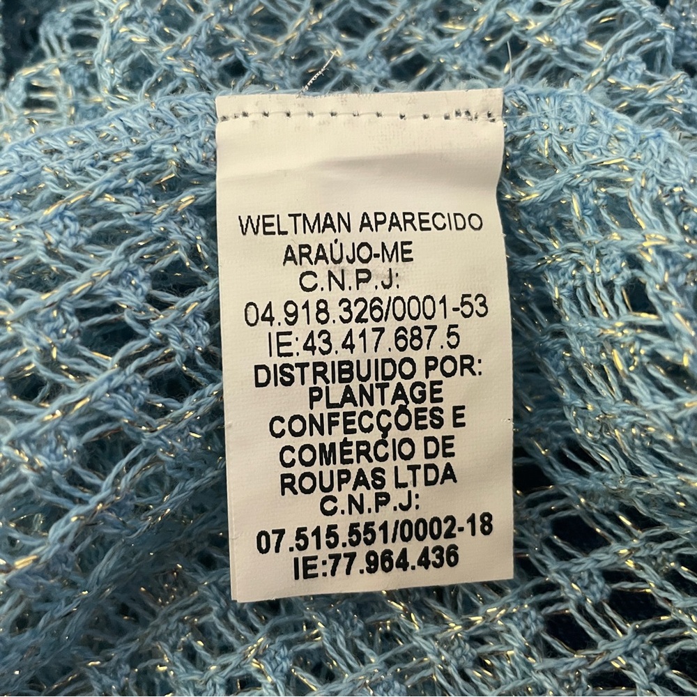 Farm Rio Open Knit Sweater P / US Size XS Blue Gold Metallic - Picture 11 of 12